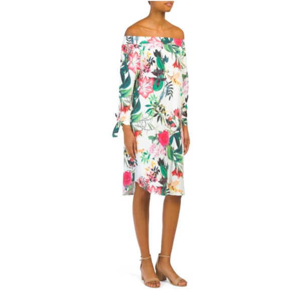 PIAZZA DEL TEMPIO MADE IN ITALY TROPICAL PRINT OFF THE SHOULDER DRESS - Picture 1 of 1